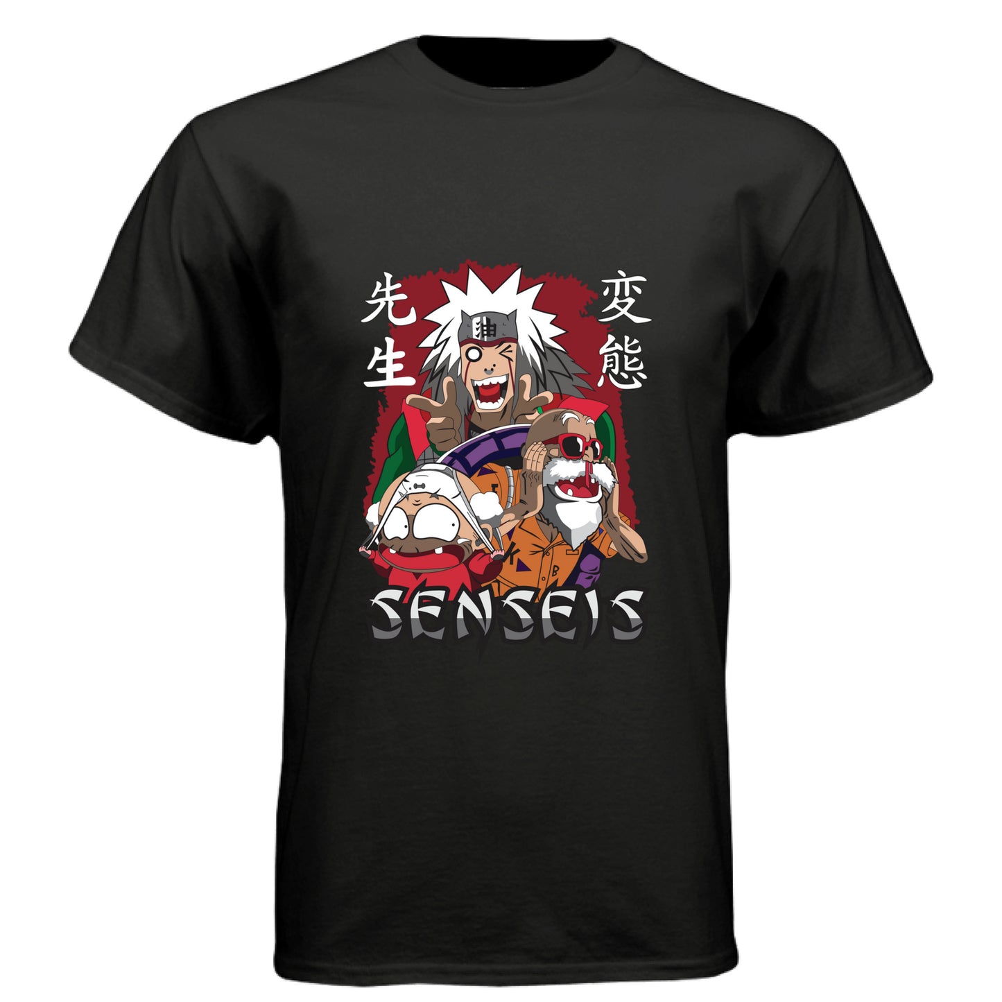 BLACK - FRONT Naruto Jiraiya anime t-shirt featuring Legendary Sannin with summoning toads design on unisex triblend fabric
