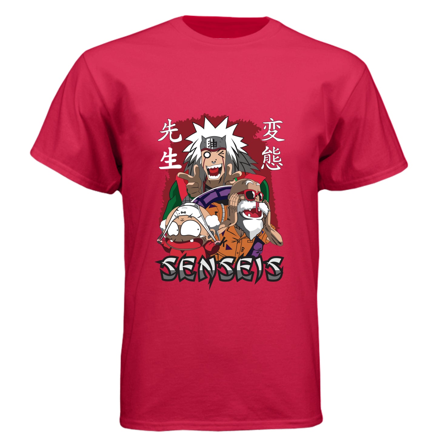 Red - FRONT Naruto Jiraiya anime t-shirt featuring Legendary Sannin with summoning toads design on unisex triblend fabric
