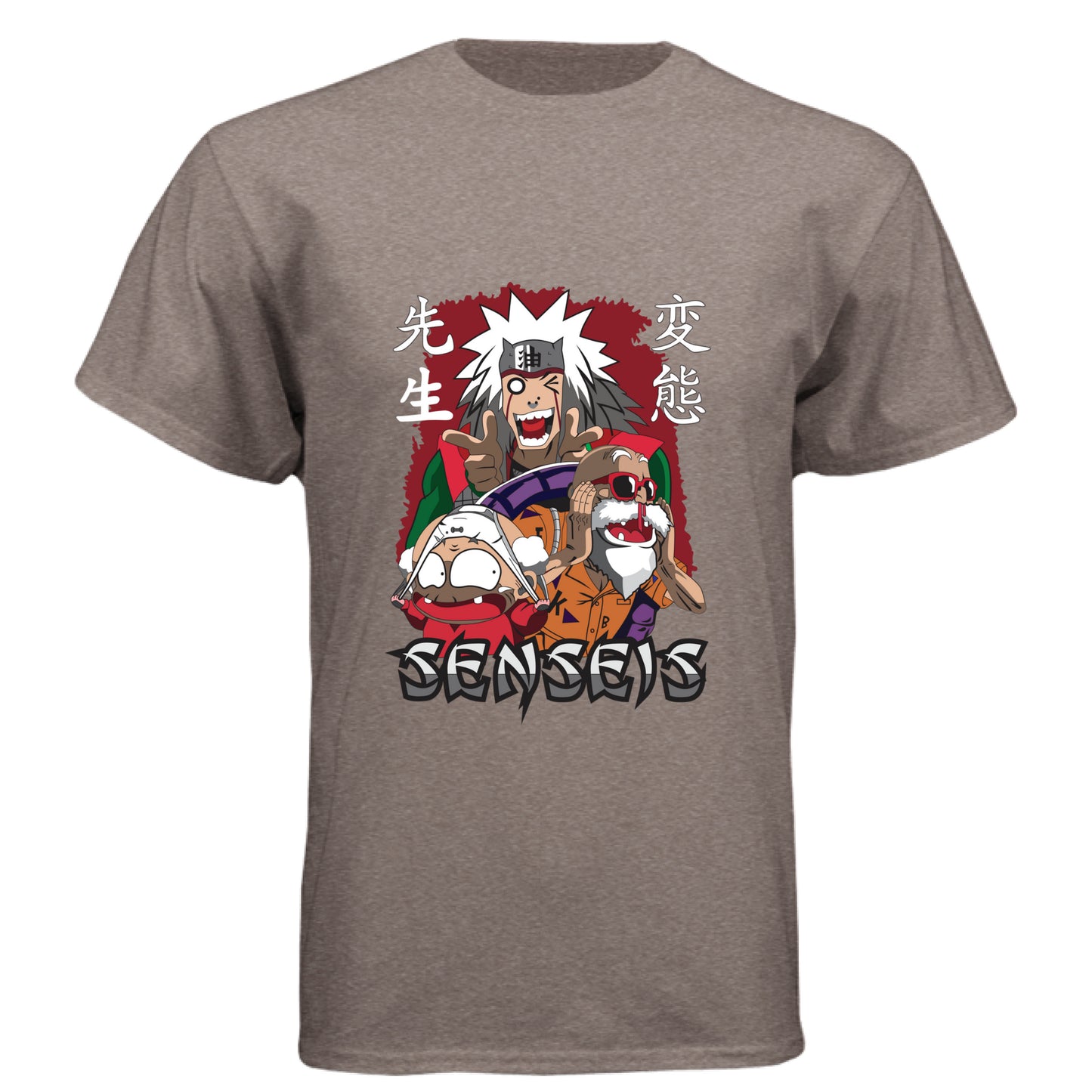 MACCHIATO - FRONT Naruto Jiraiya anime t-shirt featuring Legendary Sannin with summoning toads design on unisex triblend fabric
