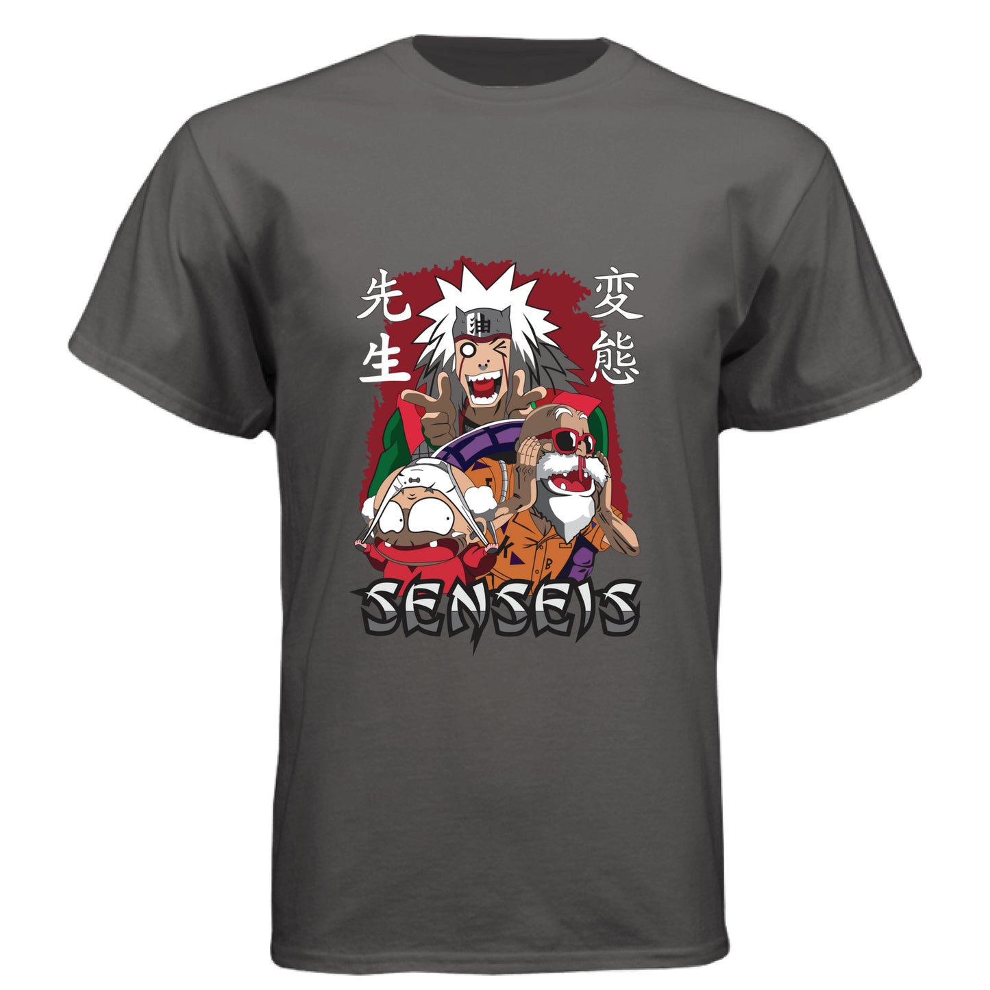 Graphite Black - FRONT Naruto Jiraiya anime t-shirt featuring Legendary Sannin with summoning toads design on unisex triblend fabric
