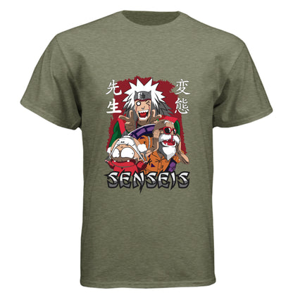 MILITARY GREEN - FRONT Naruto Jiraiya anime t-shirt featuring Legendary Sannin with summoning toads design on unisex triblend fabric
