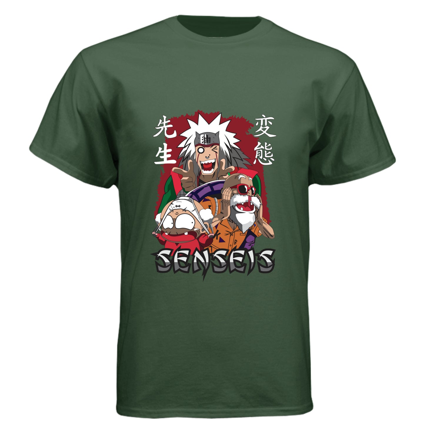 Black Forest - FRONT Naruto Jiraiya anime t-shirt featuring Legendary Sannin with summoning toads design on unisex triblend fabric
