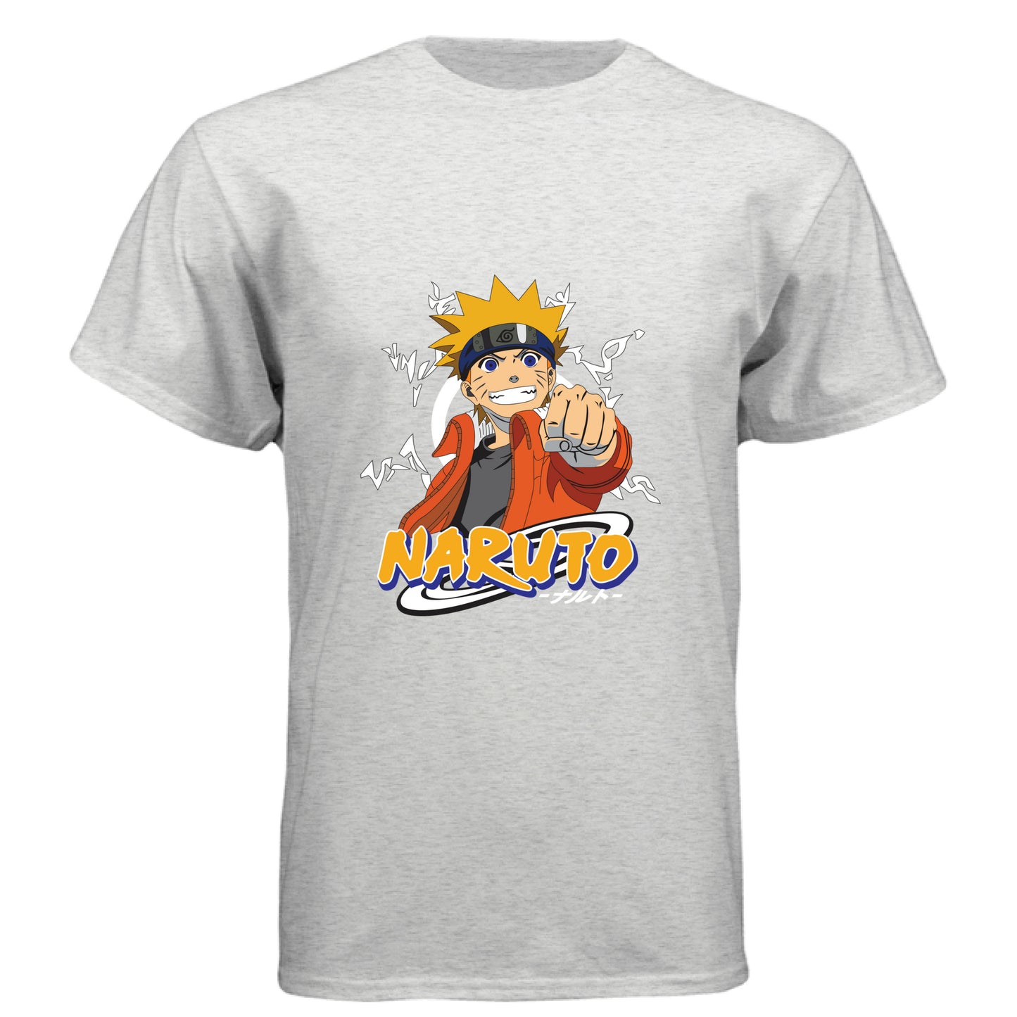 HEATHER WHITE - FRONT Naruto Uzumaki anime t-shirt featuring Believe It protagonist portrait design on unisex triblend fabric
