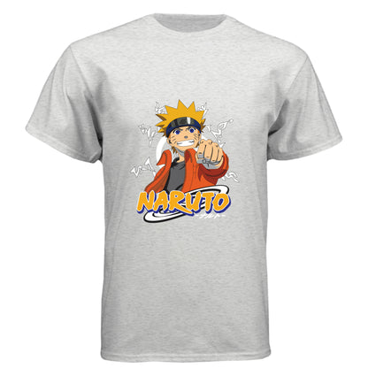 HEATHER WHITE - FRONT Naruto Uzumaki anime t-shirt featuring Believe It protagonist portrait design on unisex triblend fabric
