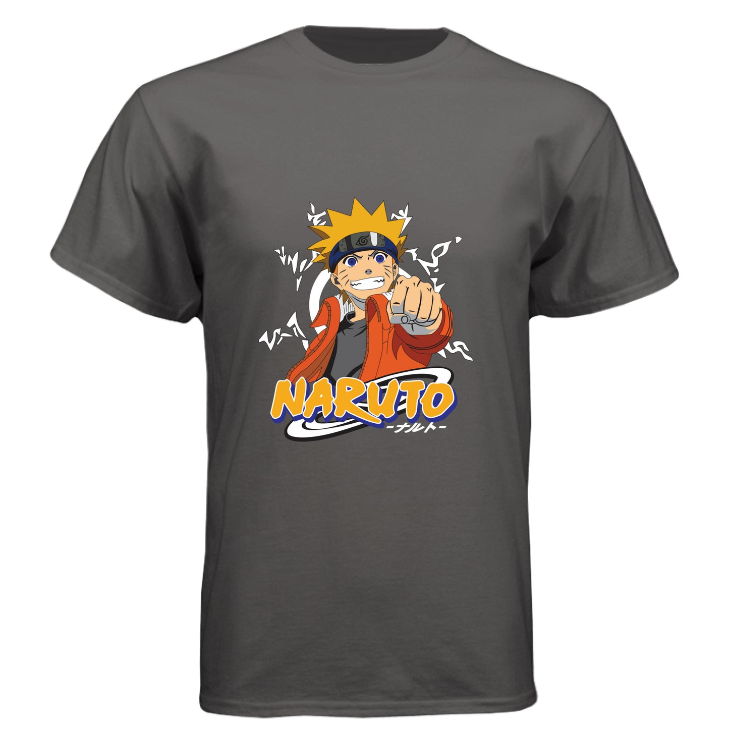 Graphite Black - FRONT Naruto Uzumaki anime t-shirt featuring Believe It protagonist portrait design on unisex triblend fabric
