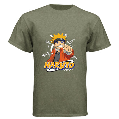 MILITARY GREEN - FRONT Naruto Uzumaki anime t-shirt featuring Believe It protagonist portrait design on unisex triblend fabric
