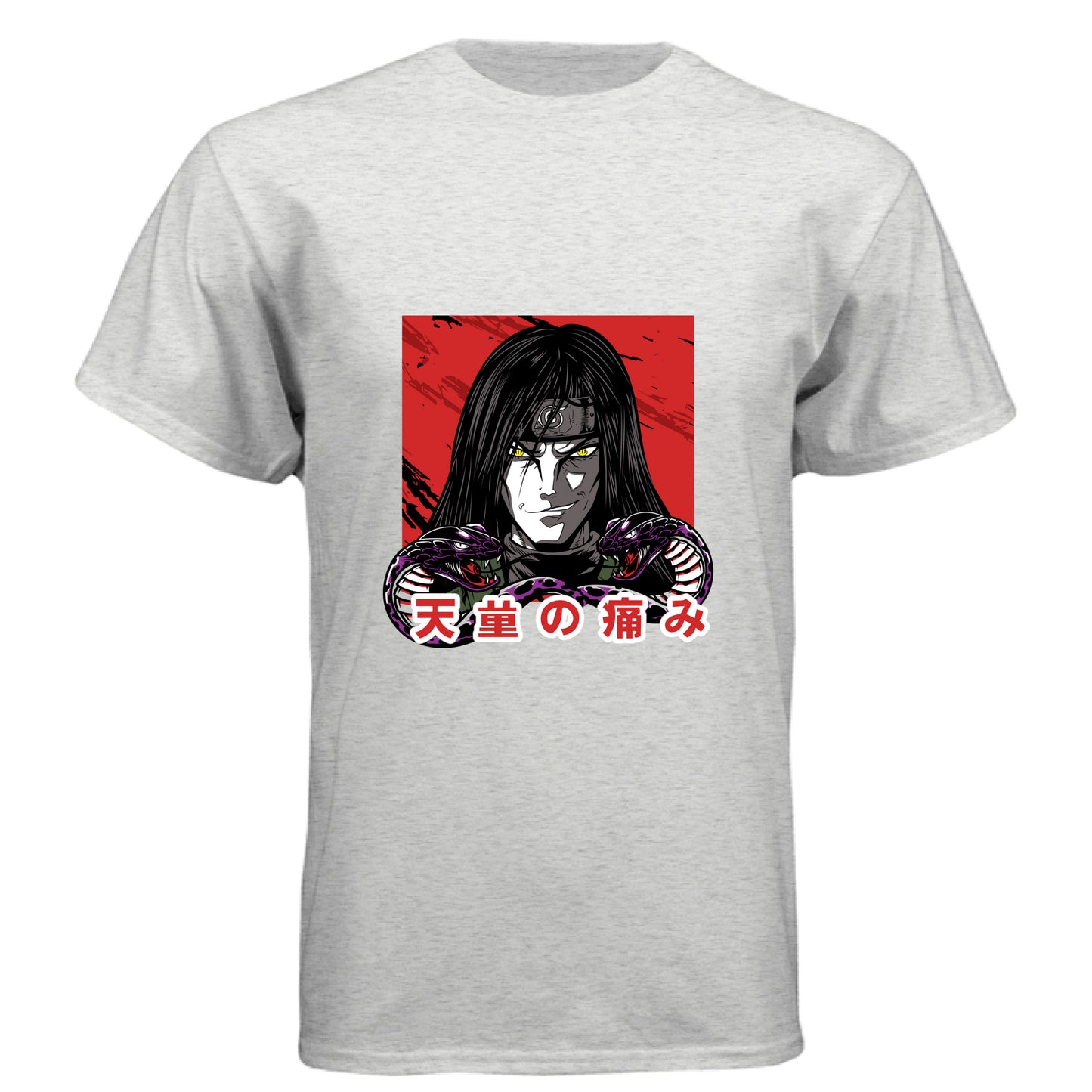 HEATHER WHITE - FRONT Naruto Itachi Uchiha anime t-shirt featuring Mangekyo Sharingan portrait design on unisex triblend fabric
