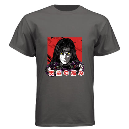 Graphite Black - FRONT Naruto Itachi Uchiha anime t-shirt featuring Mangekyo Sharingan portrait design on unisex triblend fabric
