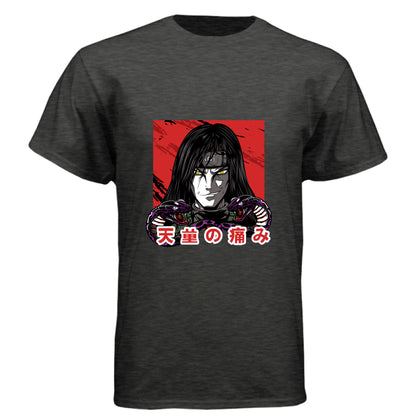 VINTAGE BLACK - FRONT Naruto Itachi Uchiha anime t-shirt featuring Mangekyo Sharingan portrait design on unisex triblend fabric
