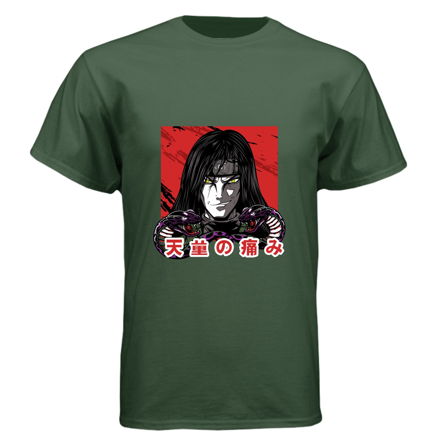 Black Forest - FRONT Naruto Itachi Uchiha anime t-shirt featuring Mangekyo Sharingan portrait design on unisex triblend fabric
