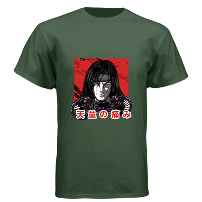 Black Forest - FRONT Naruto Itachi Uchiha anime t-shirt featuring Mangekyo Sharingan portrait design on unisex triblend fabric
