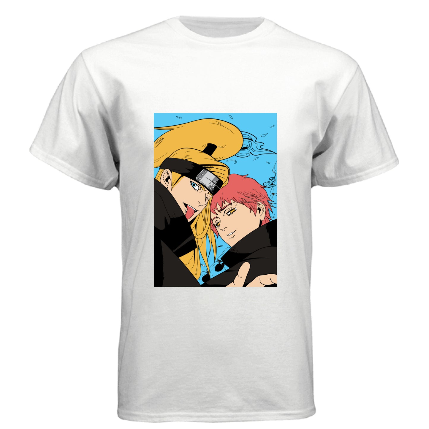 WHITE - FRONT Naruto Gaara and Deidara anime t-shirt featuring Akatsuki vs Kazekage duo portrait design on unisex triblend fabric
