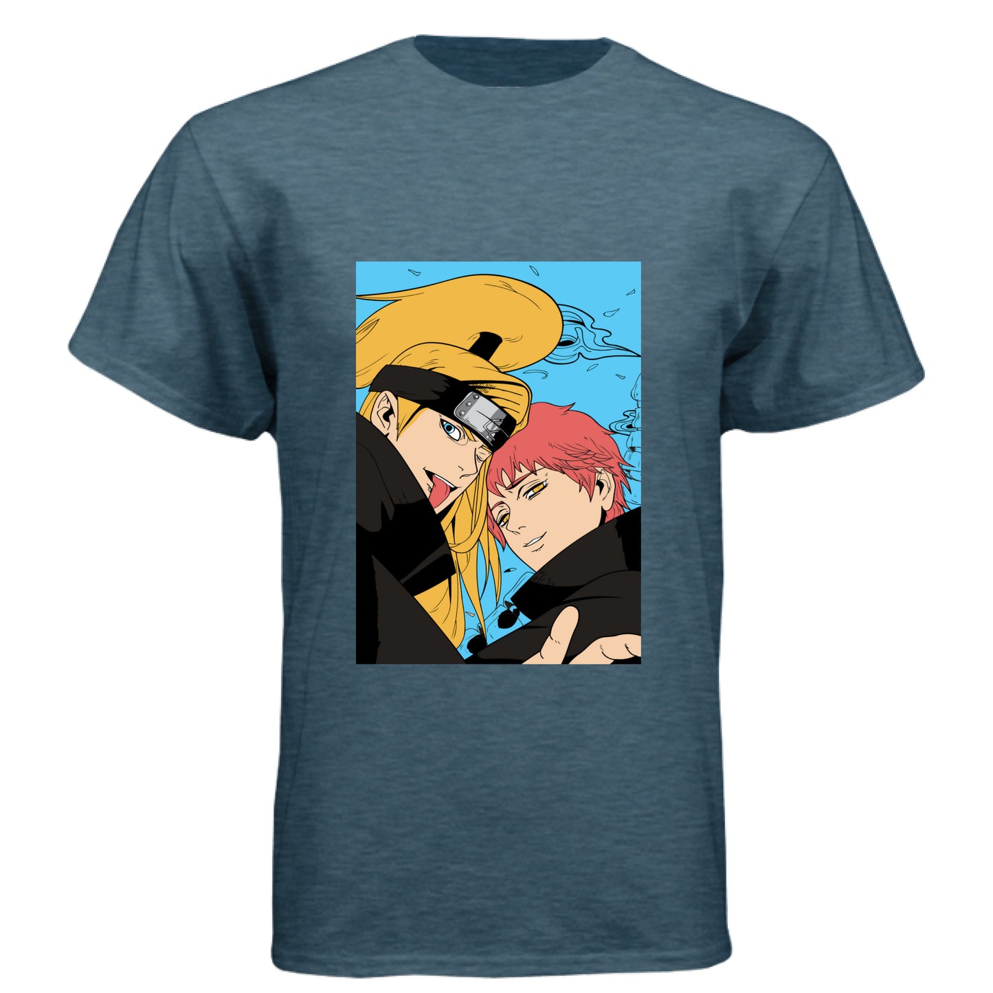 INDIGO - FRONT Naruto Gaara and Deidara anime t-shirt featuring Akatsuki vs Kazekage duo portrait design on unisex triblend fabric

