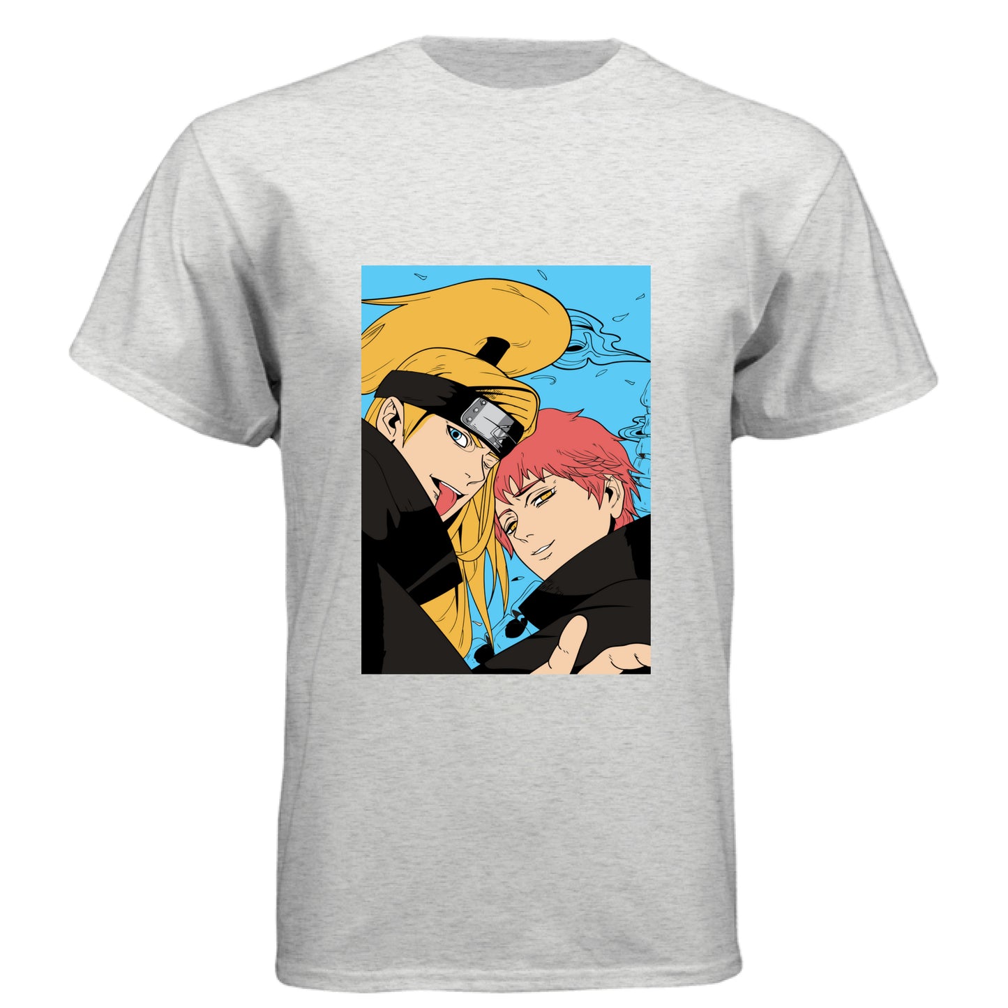 HEATHER WHITE - FRONT Naruto Gaara and Deidara anime t-shirt featuring Akatsuki vs Kazekage duo portrait design on unisex triblend fabric
