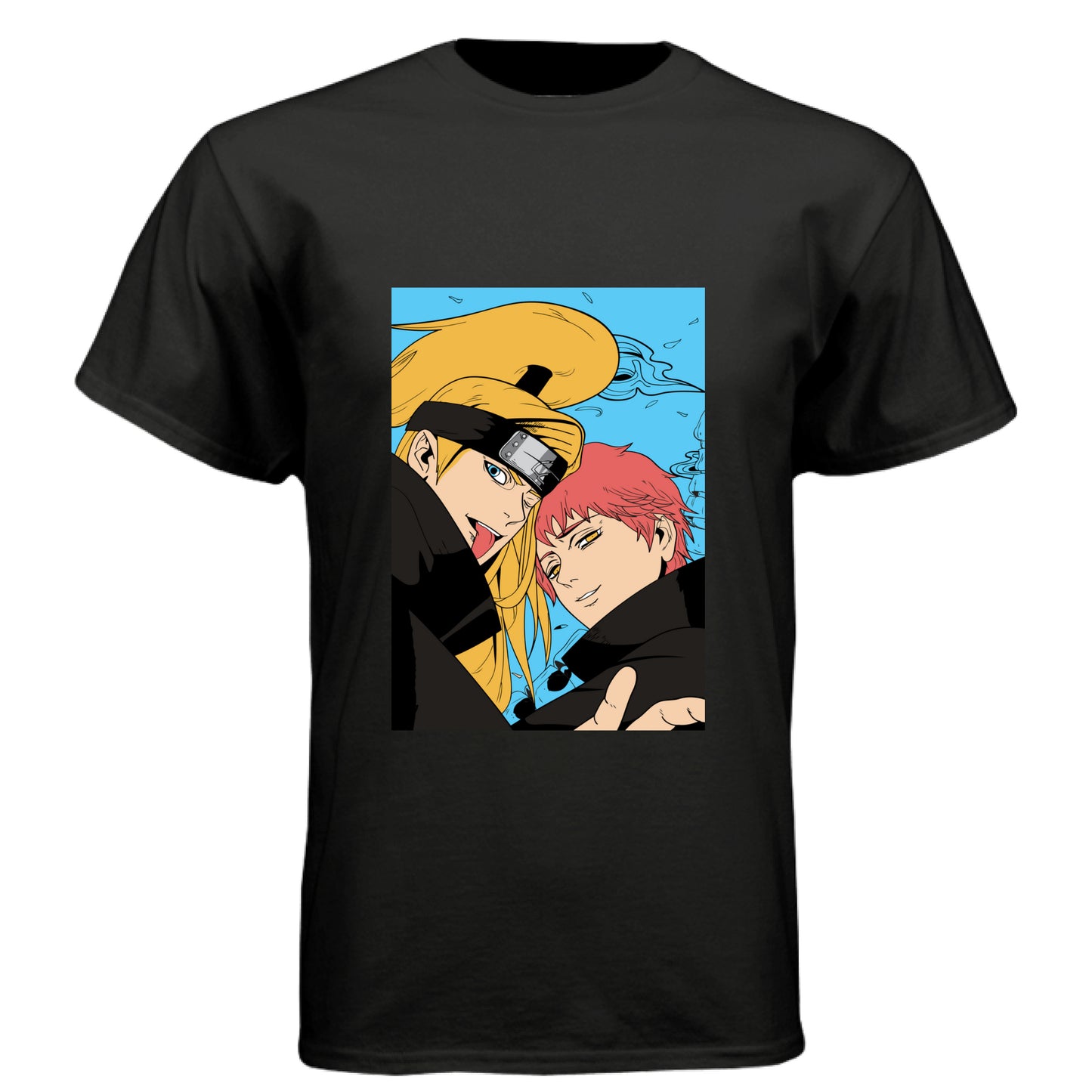 BLACK - FRONT Naruto Gaara and Deidara anime t-shirt featuring Akatsuki vs Kazekage duo portrait design on unisex triblend fabric
