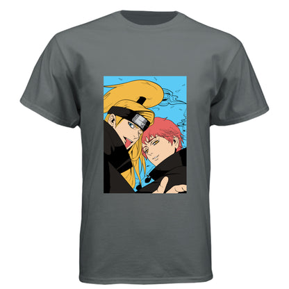 Vintage Heavy Metal - FRONT Naruto Gaara and Deidara anime t-shirt featuring Akatsuki vs Kazekage duo portrait design on unisex triblend fabric
