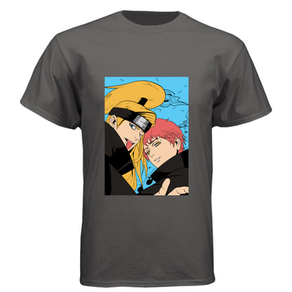 Graphite Black - FRONT Naruto Gaara and Deidara anime t-shirt featuring Akatsuki vs Kazekage duo portrait design on unisex triblend fabric
