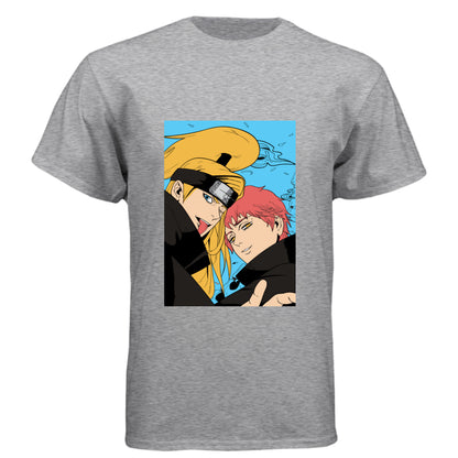 PREMIUM HEATHER - FRONT Naruto Gaara and Deidara anime t-shirt featuring Akatsuki vs Kazekage duo portrait design on unisex triblend fabric
