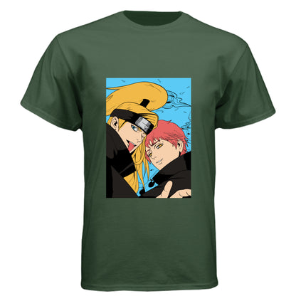 Black Forest - FRONT Naruto Gaara and Deidara anime t-shirt featuring Akatsuki vs Kazekage duo portrait design on unisex triblend fabric
