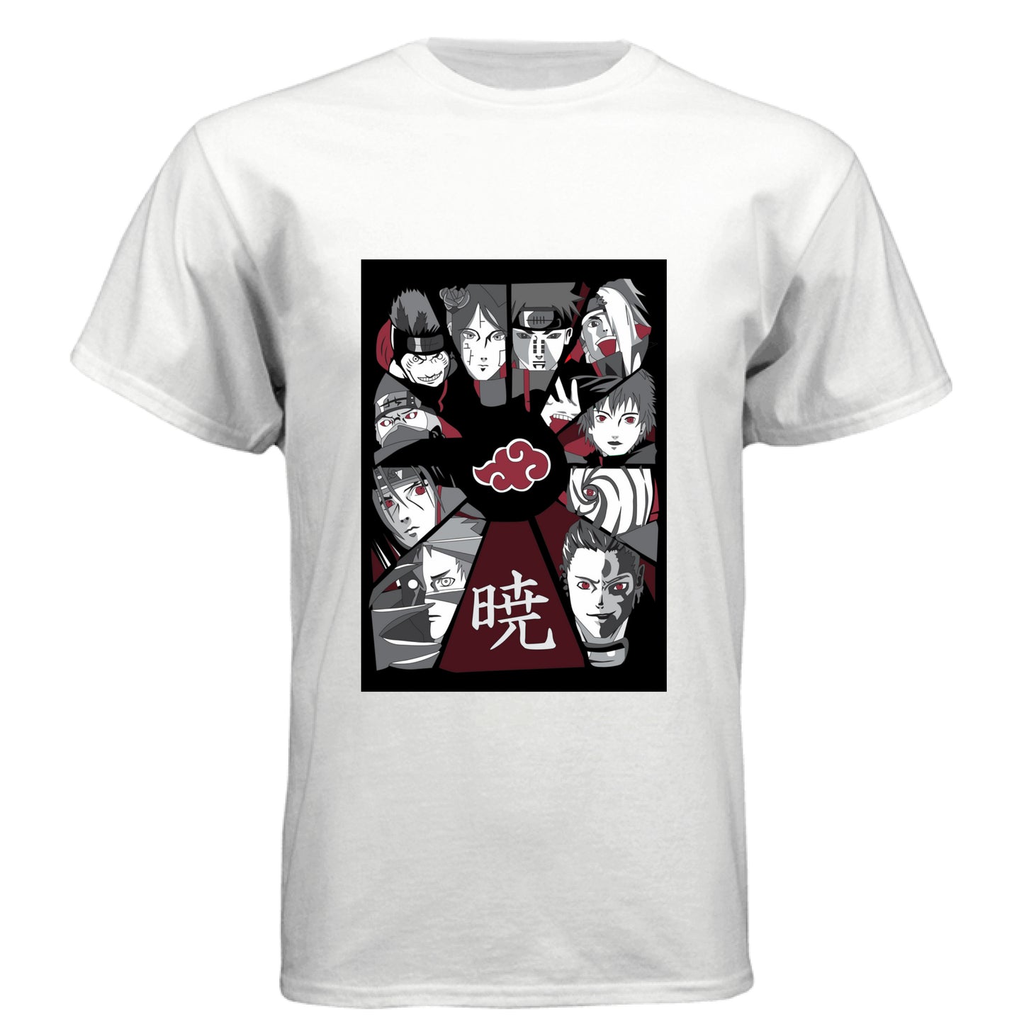 WHITE - FRONT Naruto Akatsuki organization anime t-shirt featuring all members collage design on unisex triblend fabric
