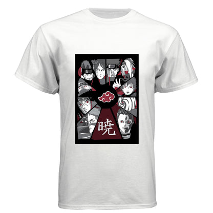 WHITE - FRONT Naruto Akatsuki organization anime t-shirt featuring all members collage design on unisex triblend fabric
