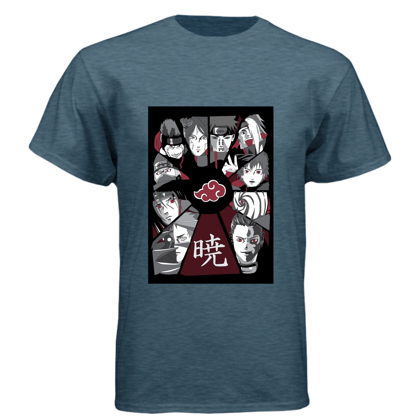 INDIGO - FRONT Naruto Akatsuki organization anime t-shirt featuring all members collage design on unisex triblend fabric
