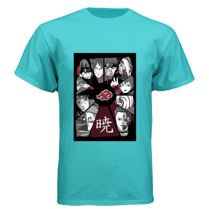 Tahiti Blue - FRONT Naruto Akatsuki organization anime t-shirt featuring all members collage design on unisex triblend fabric
