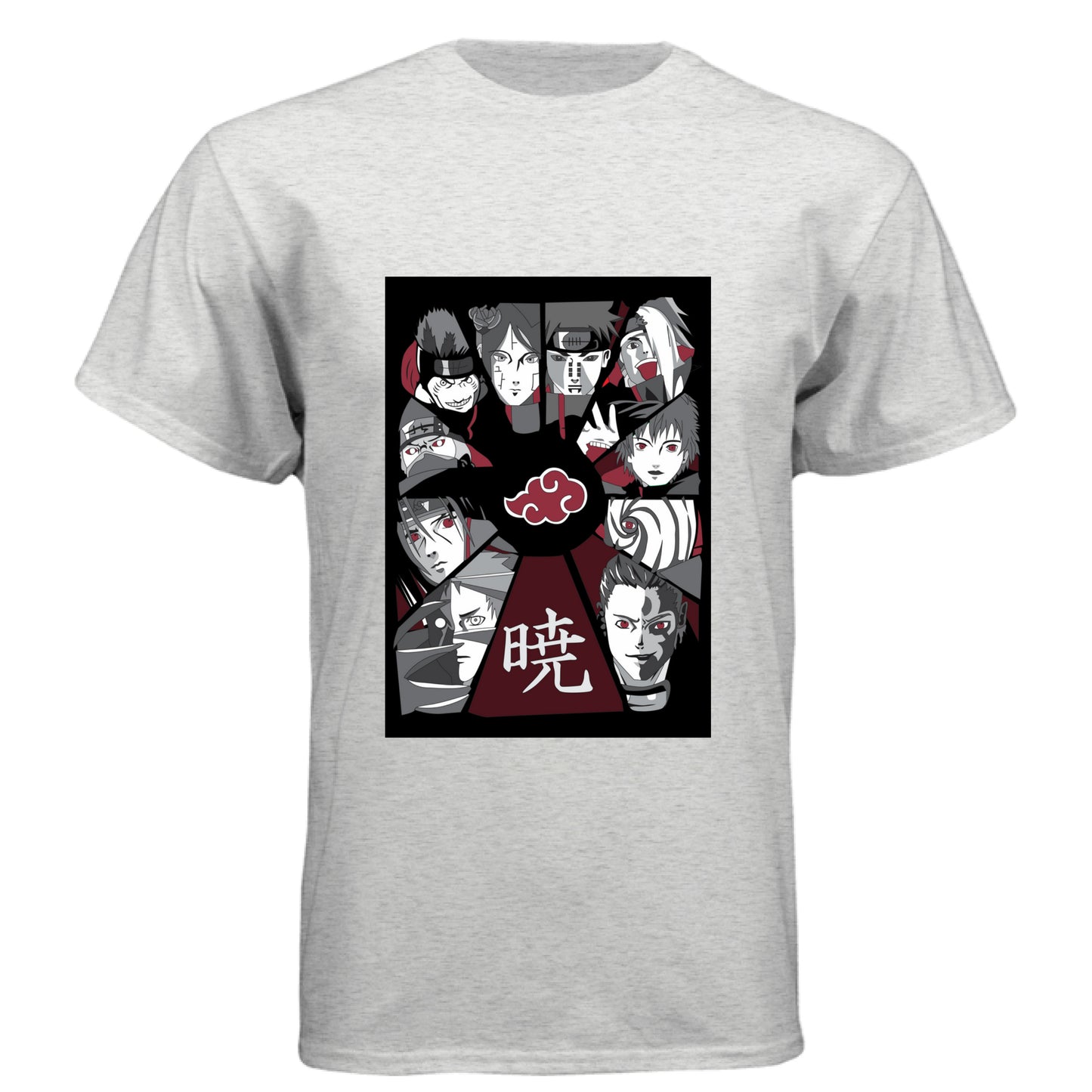 HEATHER WHITE - FRONT Naruto Akatsuki organization anime t-shirt featuring all members collage design on unisex triblend fabric
