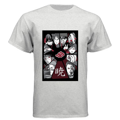 HEATHER WHITE - FRONT Naruto Akatsuki organization anime t-shirt featuring all members collage design on unisex triblend fabric
