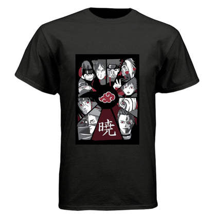 BLACK - FRONT Naruto Akatsuki organization anime t-shirt featuring all members collage design on unisex triblend fabric
