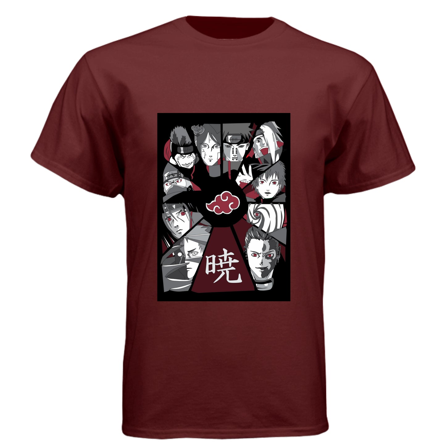 Cardinal Black - FRONT Naruto Akatsuki organization anime t-shirt featuring all members collage design on unisex triblend fabric

