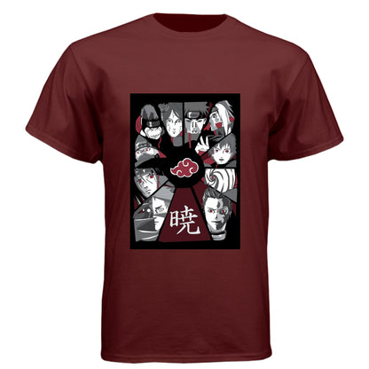 Cardinal Black - FRONT Naruto Akatsuki organization anime t-shirt featuring all members collage design on unisex triblend fabric
