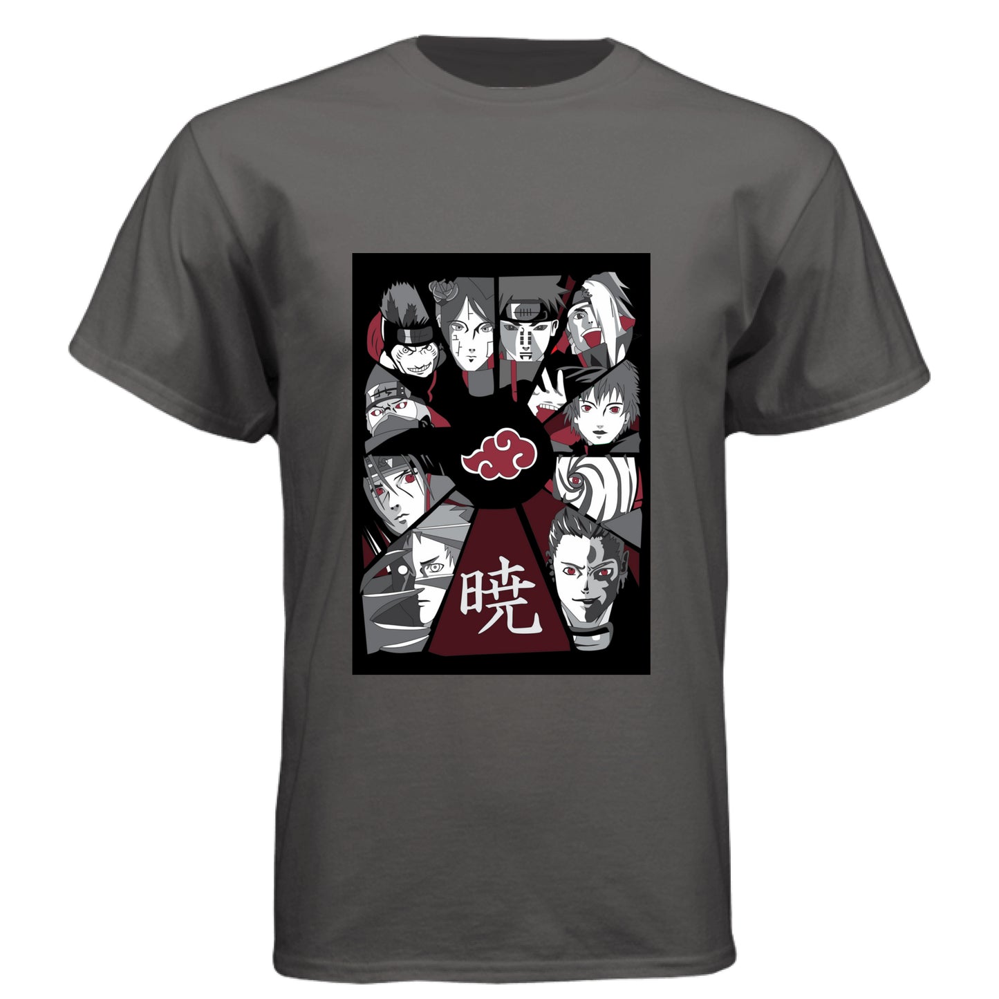 Graphite Black - FRONT Naruto Akatsuki organization anime t-shirt featuring all members collage design on unisex triblend fabric
