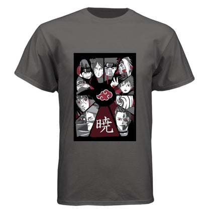 Graphite Black - FRONT Naruto Akatsuki organization anime t-shirt featuring all members collage design on unisex triblend fabric
