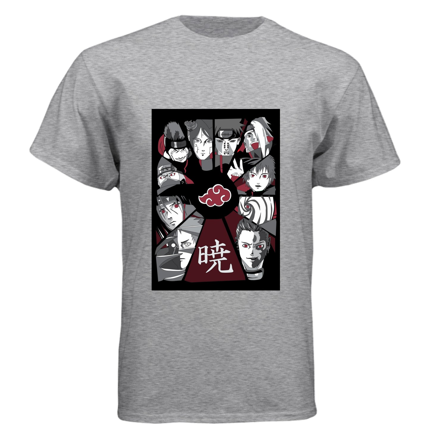 PREMIUM HEATHER - FRONT Naruto Akatsuki organization anime t-shirt featuring all members collage design on unisex triblend fabric
