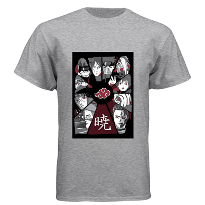 PREMIUM HEATHER - FRONT Naruto Akatsuki organization anime t-shirt featuring all members collage design on unisex triblend fabric
