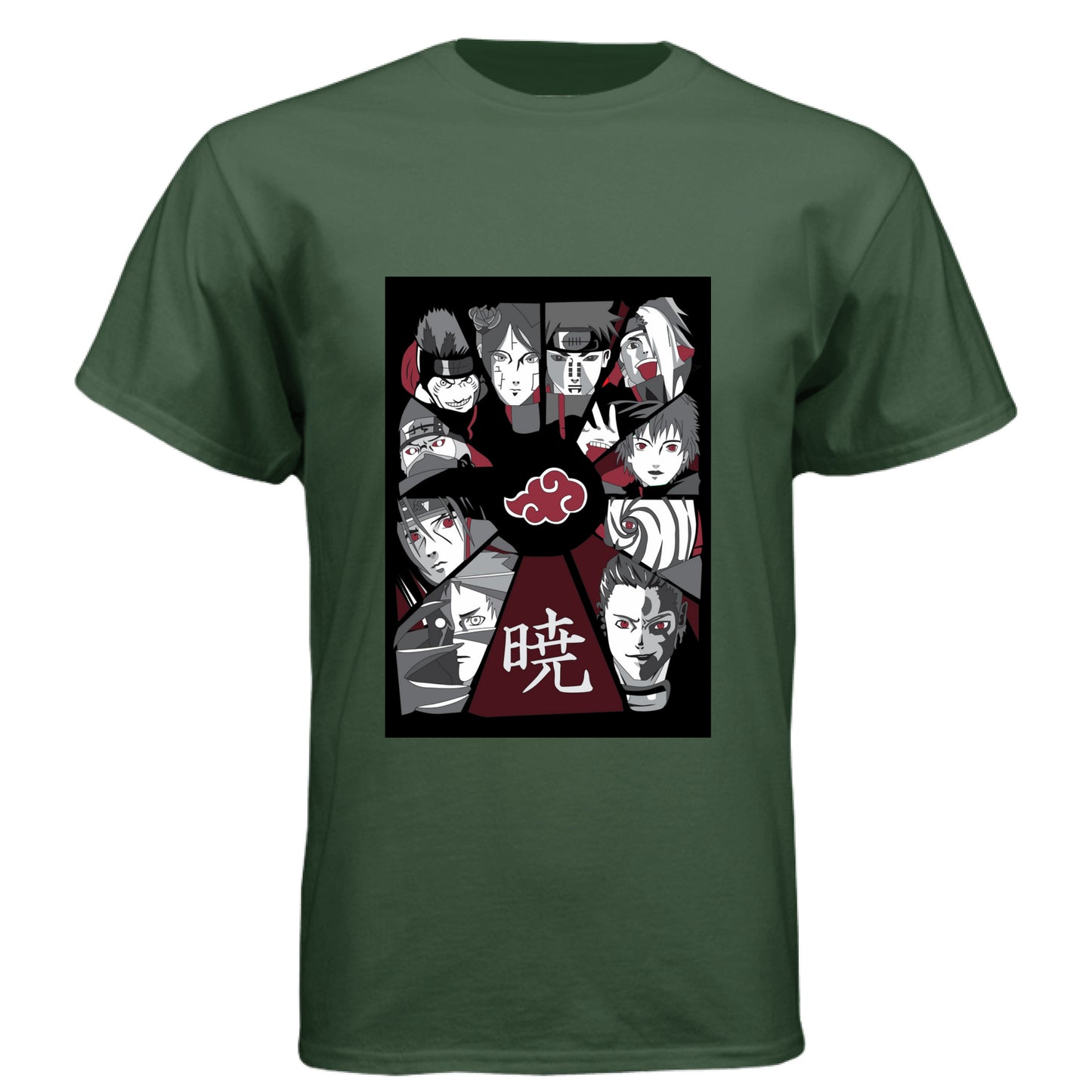 Black Forest - FRONT Naruto Akatsuki organization anime t-shirt featuring all members collage design on unisex triblend fabric
