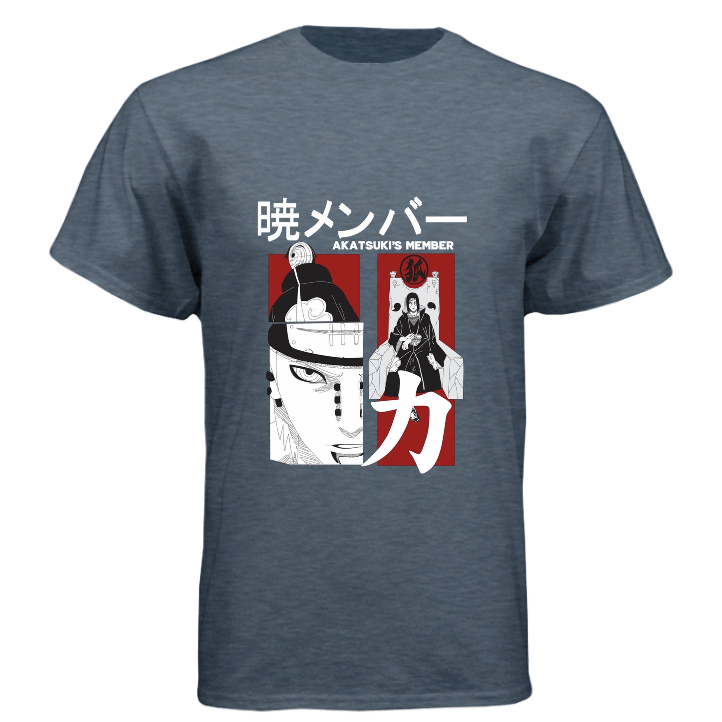 VINTAGE NAVY - FRONT Naruto Pain Akatsuki leader anime t-shirt featuring Rinnegan multi-panel design on unisex triblend fabric
