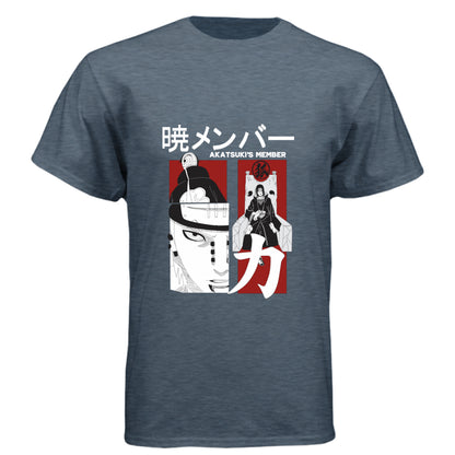 VINTAGE NAVY - FRONT Naruto Pain Akatsuki leader anime t-shirt featuring Rinnegan multi-panel design on unisex triblend fabric
