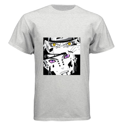 HEATHER WHITE - FRONT Naruto vs Pain anime t-shirt featuring epic battle dual panel design on unisex triblend fabric
