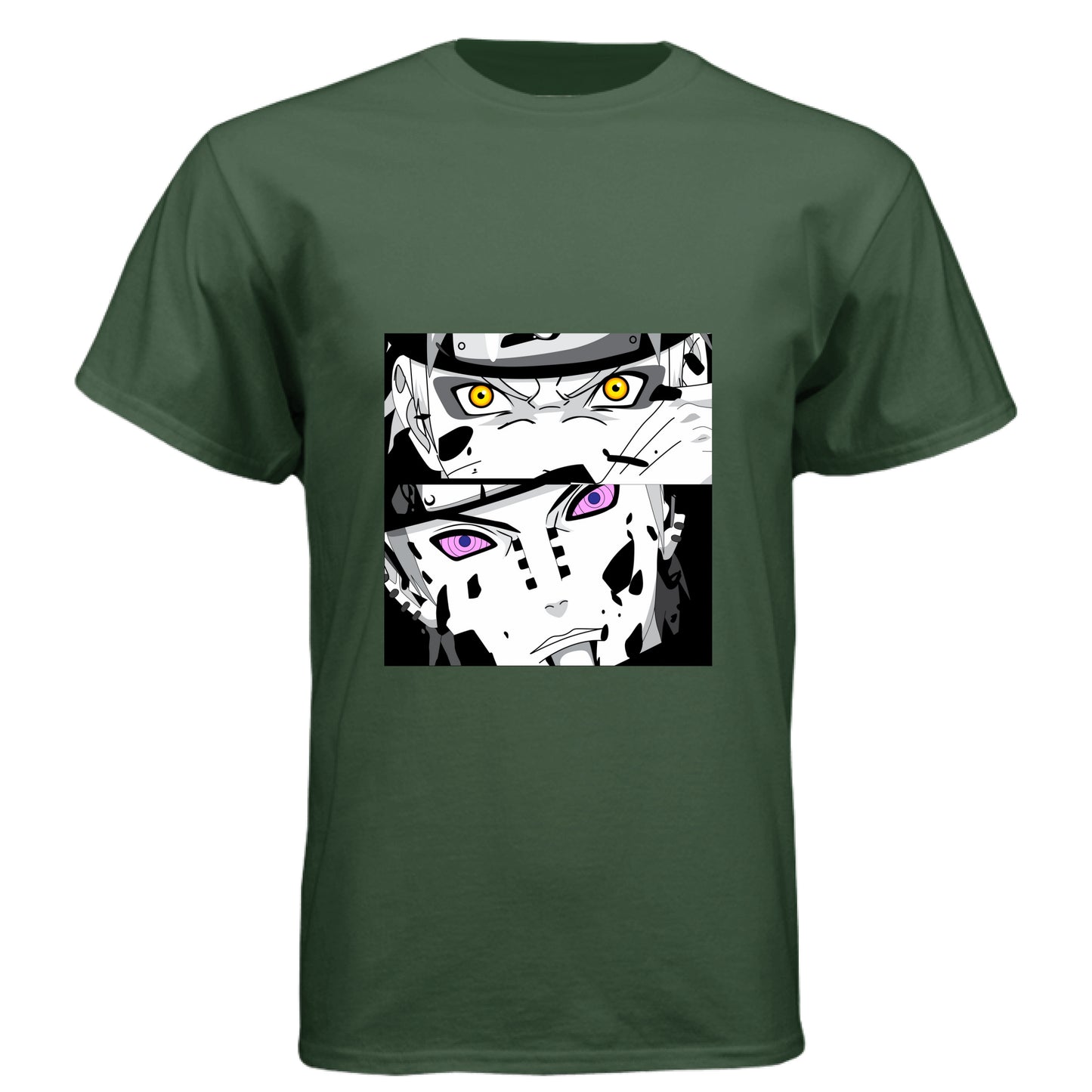 Black Forest - FRONT Naruto vs Pain anime t-shirt featuring epic battle dual panel design on unisex triblend fabric
