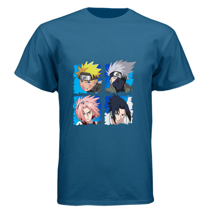 Legion Blue - FRONT Naruto Team 7 anime t-shirt featuring squad four-panel portrait design with Naruto, Kakashi, Sakura, and Sasuke on unisex triblend fabric
