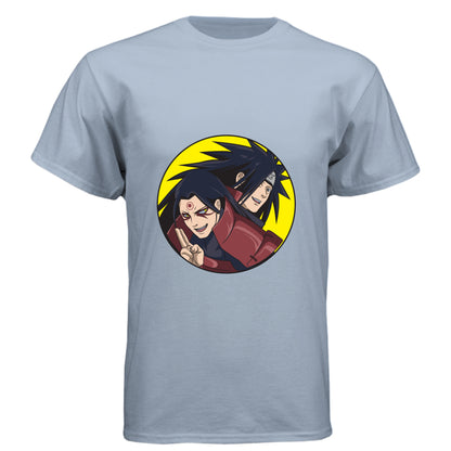 Vintage Stonewash Denim - FRONT Naruto Madara and Hashirama anime t-shirt featuring legendary founders duo design on unisex triblend fabric
