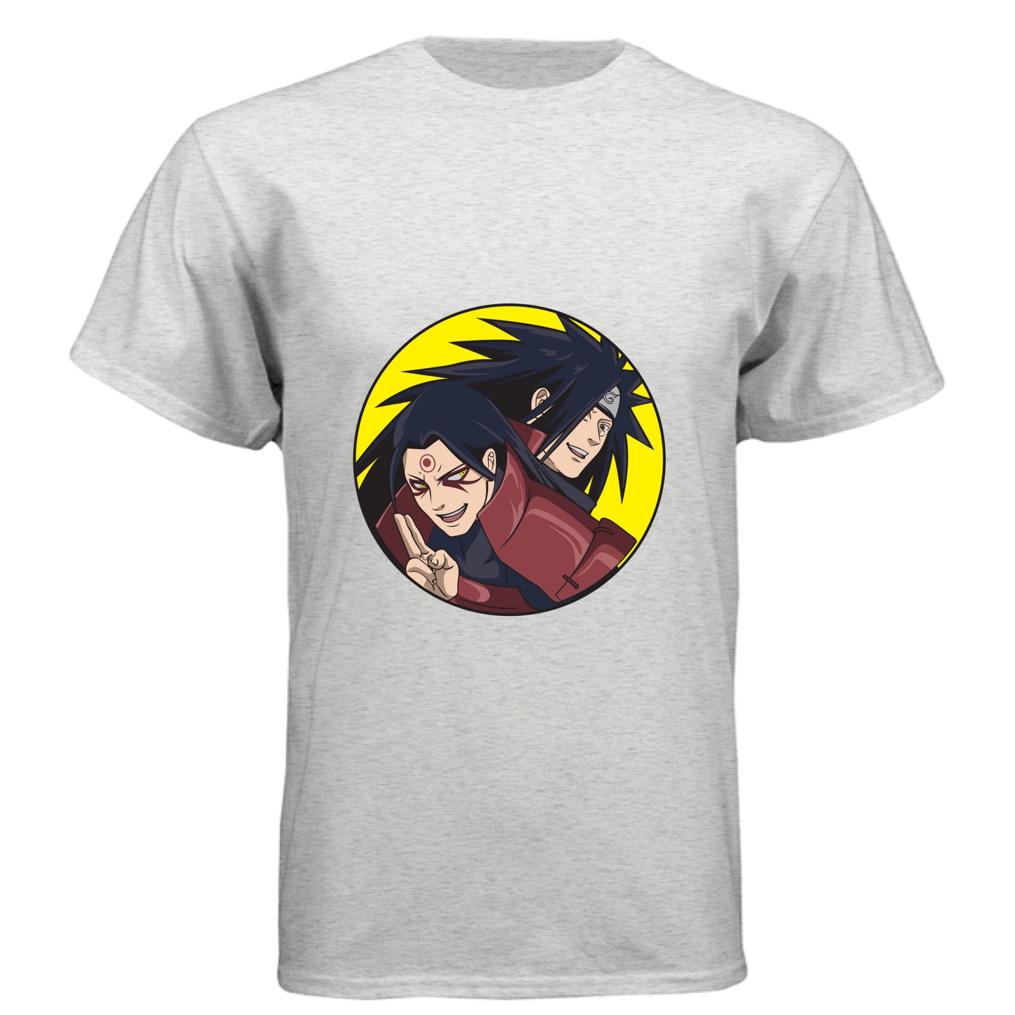 HEATHER WHITE - FRONT Naruto Madara and Hashirama anime t-shirt featuring legendary founders duo design on unisex triblend fabric
