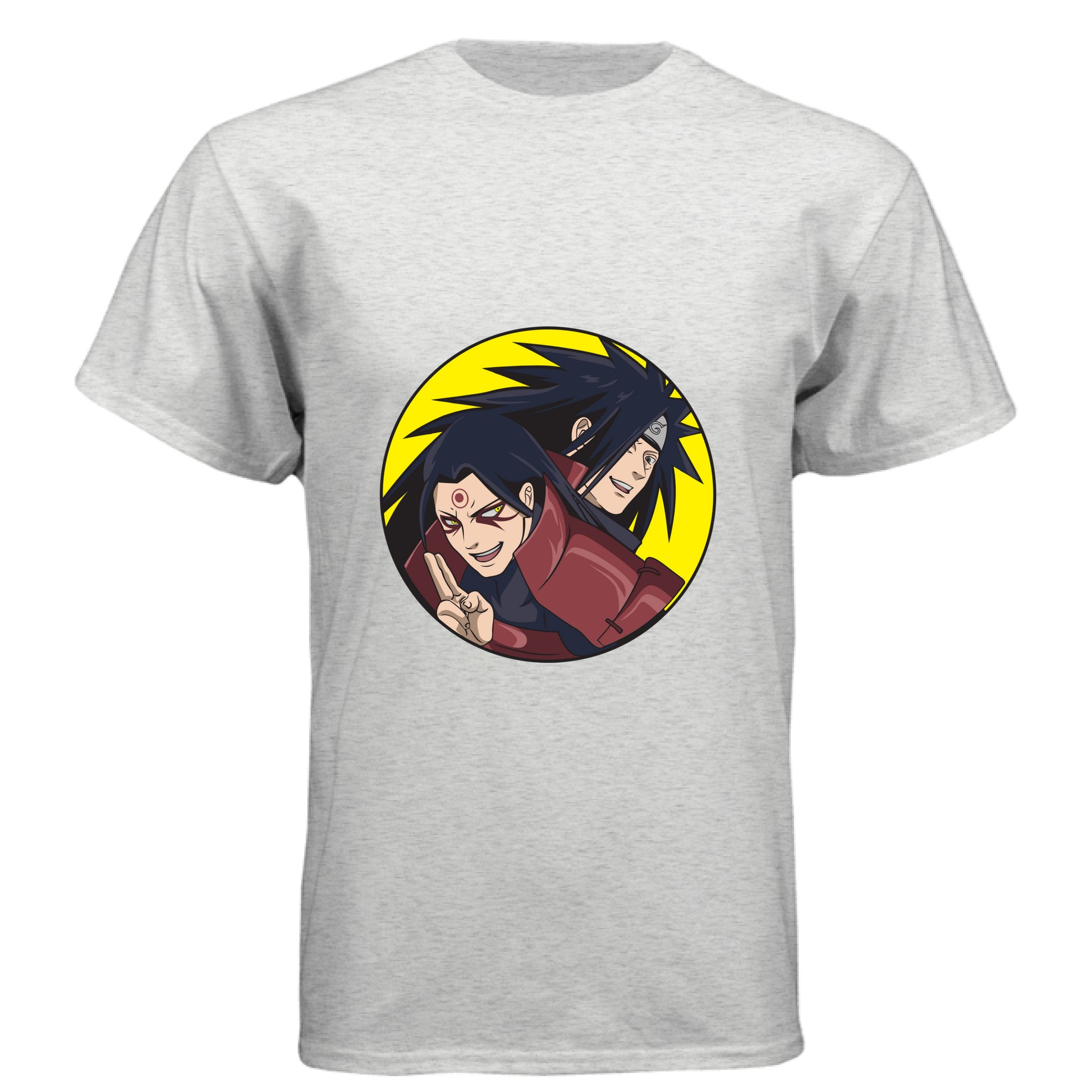 HEATHER WHITE - FRONT Naruto Madara and Hashirama anime t-shirt featuring legendary founders duo design on unisex triblend fabric

