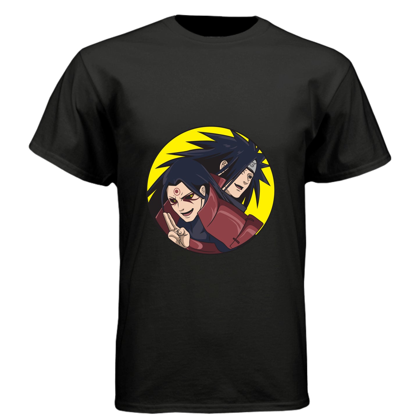 BLACK - FRONT Naruto Madara and Hashirama anime t-shirt featuring legendary founders duo design on unisex triblend fabric
