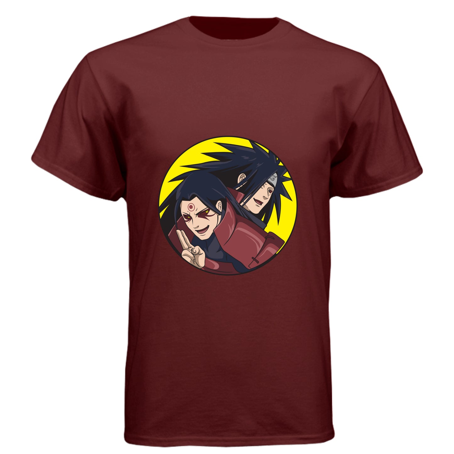 Cardinal Black - FRONT Naruto Madara and Hashirama anime t-shirt featuring legendary founders duo design on unisex triblend fabric

