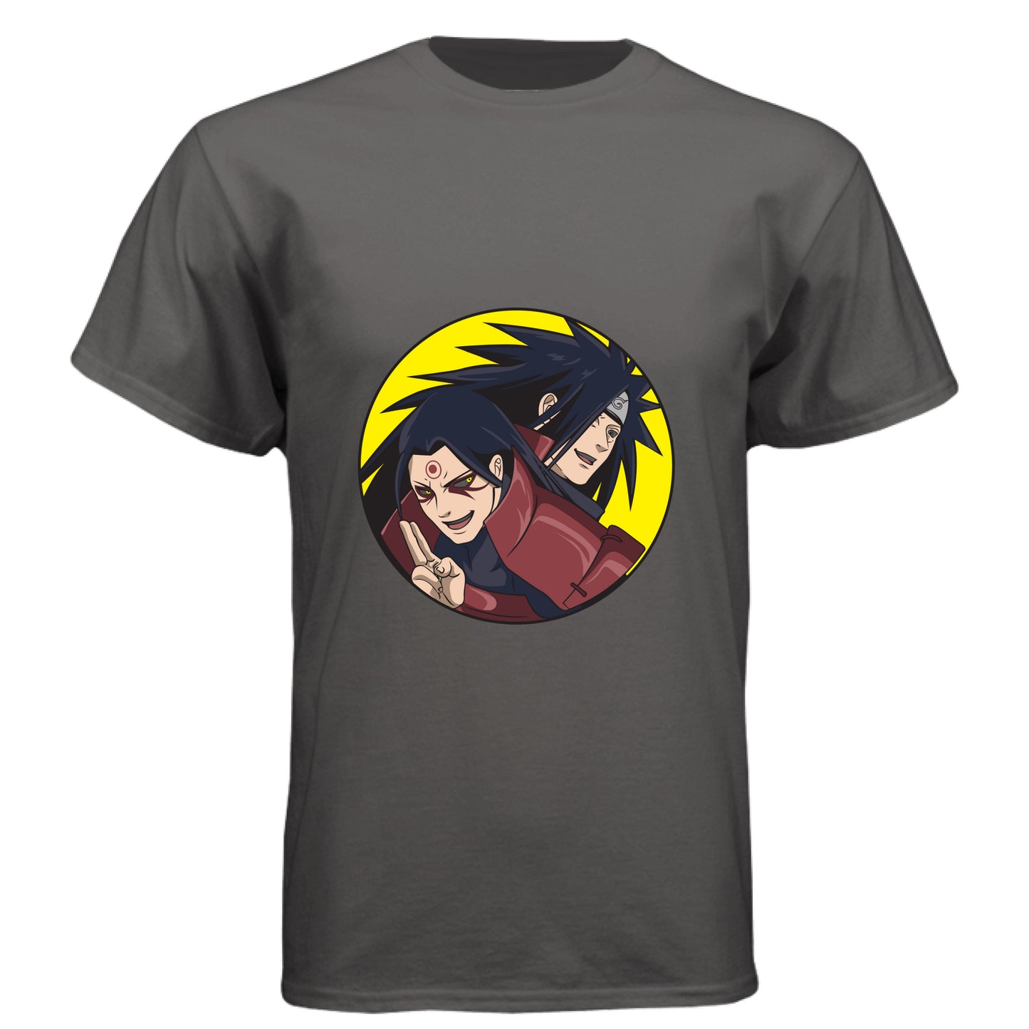 Graphite Black - FRONT Naruto Madara and Hashirama anime t-shirt featuring legendary founders duo design on unisex triblend fabric
