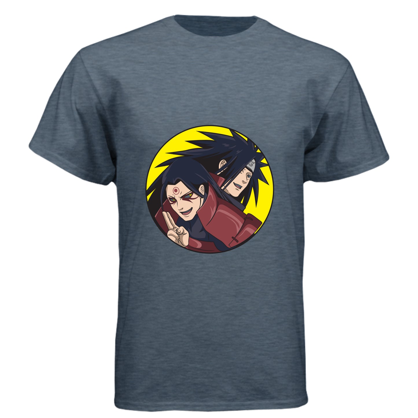 VINTAGE NAVY - FRONT Naruto Madara and Hashirama anime t-shirt featuring legendary founders duo design on unisex triblend fabric
