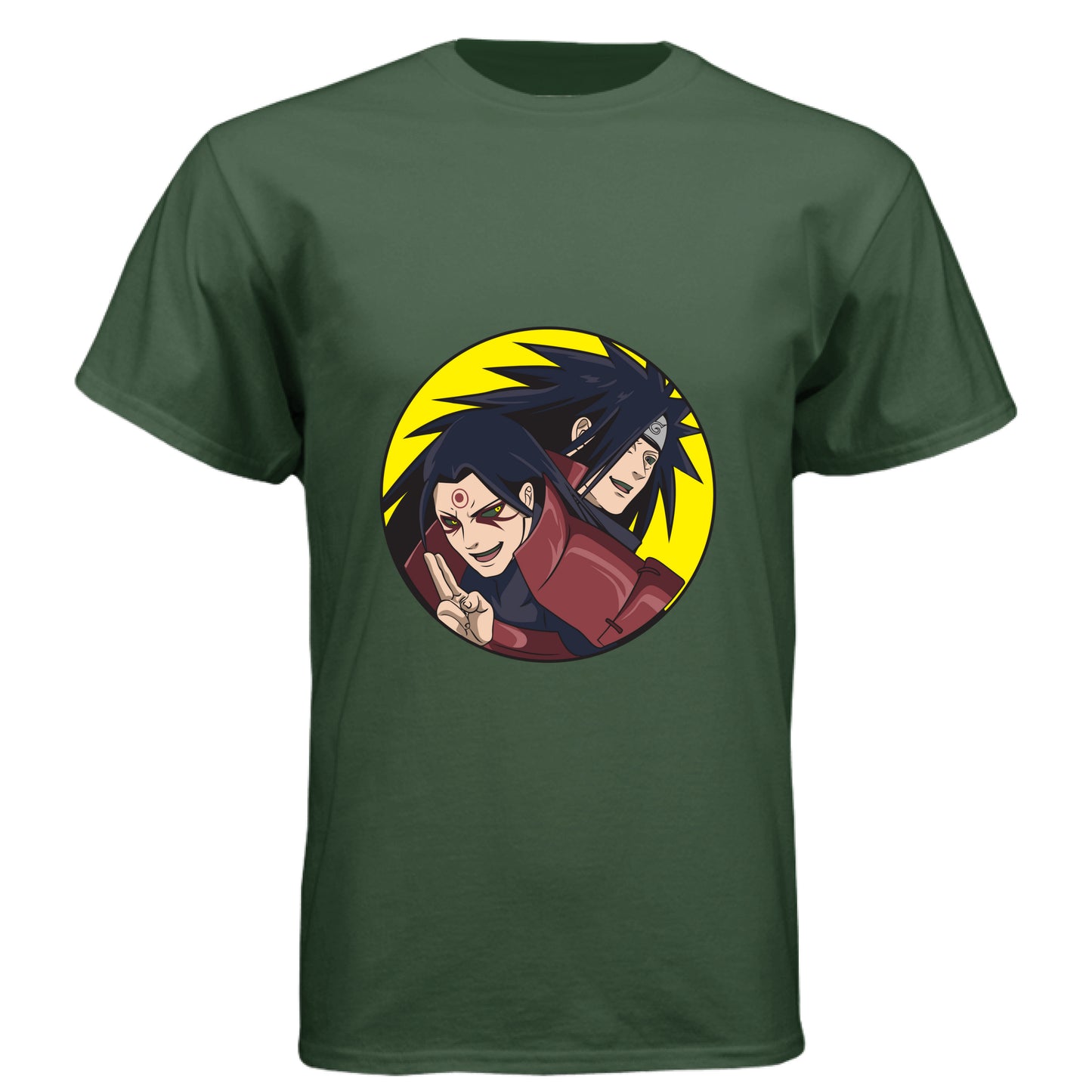 Black Forest - FRONT Naruto Madara and Hashirama anime t-shirt featuring legendary founders duo design on unisex triblend fabric
